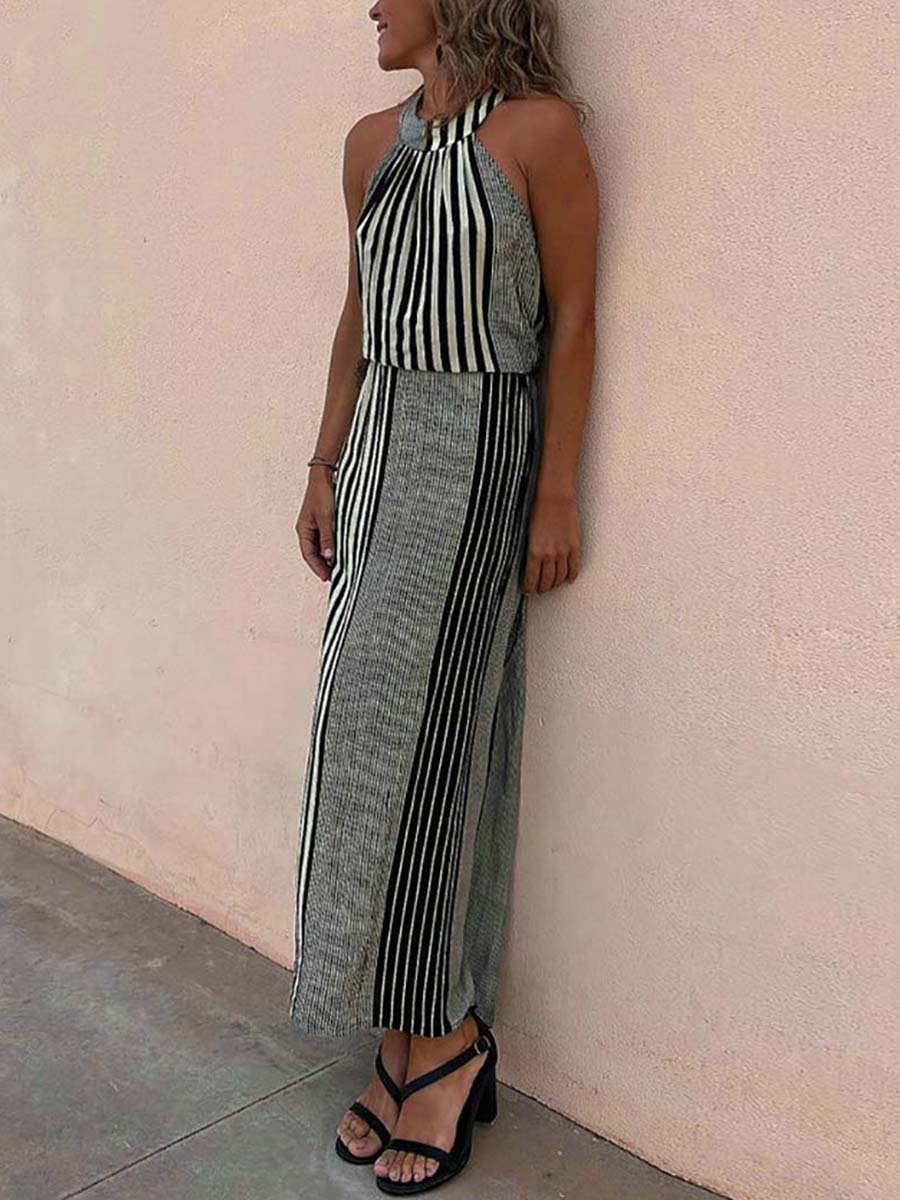 Sleeveless Round Neck Striped Dress