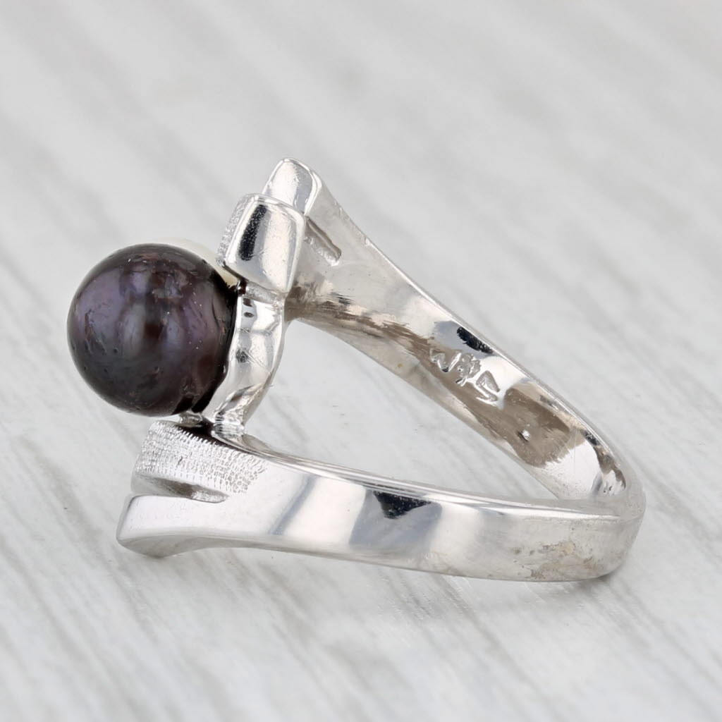 Cultured Black & White Pearl Bypass Ring 14k White Gold Size 3.5