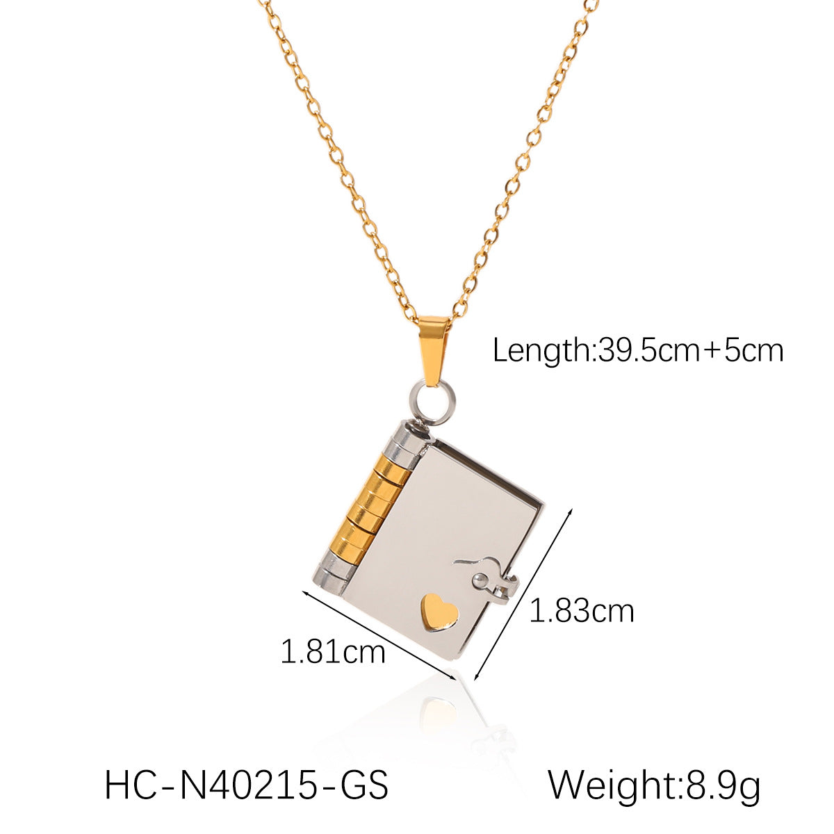 Color Matching Stainless Steel Love Book Pendant Necklace Female Niche Design Titanium Steel Necklace