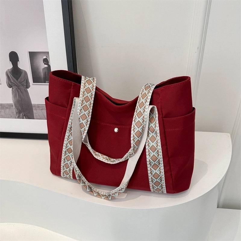 Women's Canvas Solid Color Basic Zipper Tote Bag