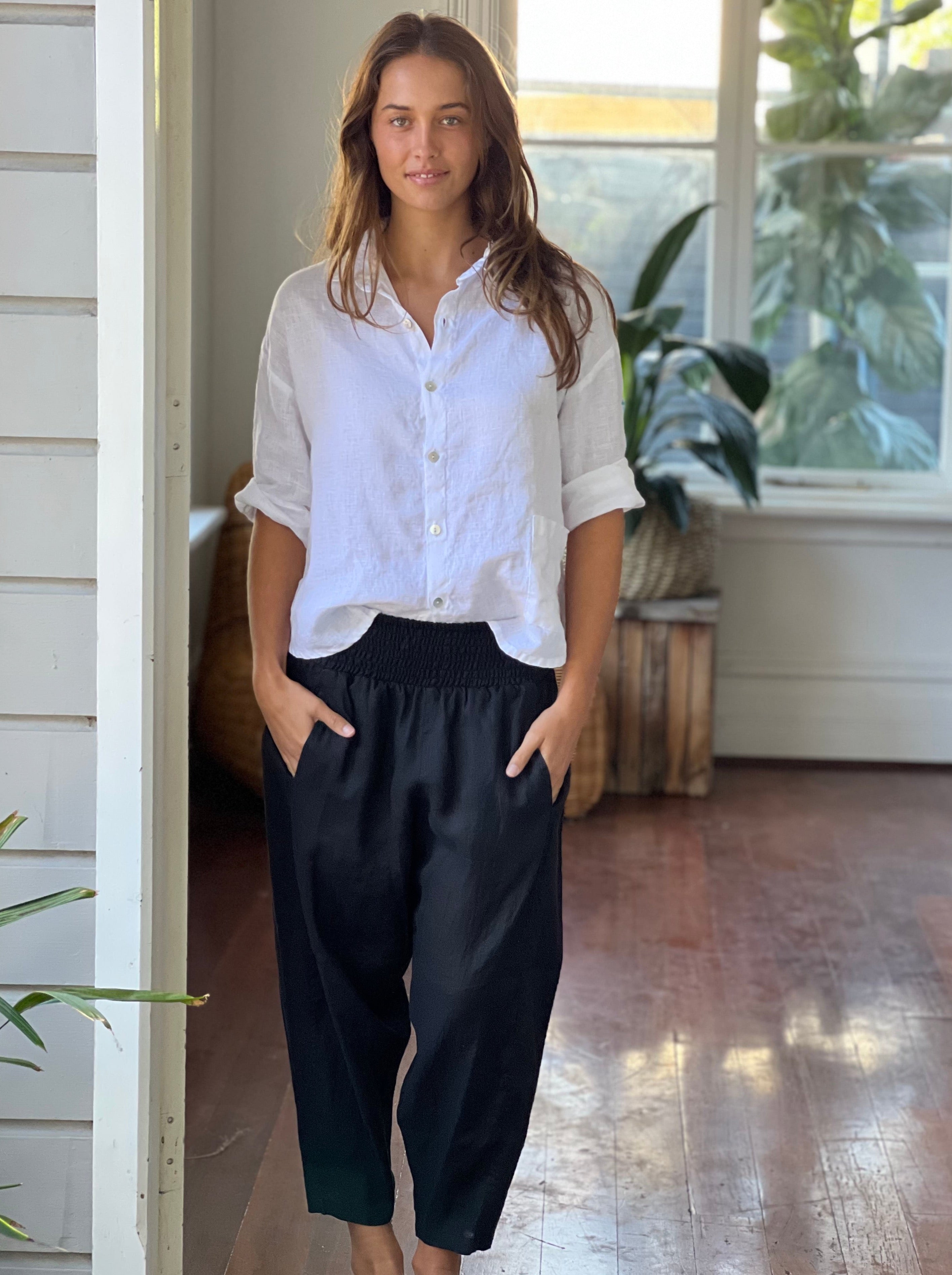 frankie pants - black linen