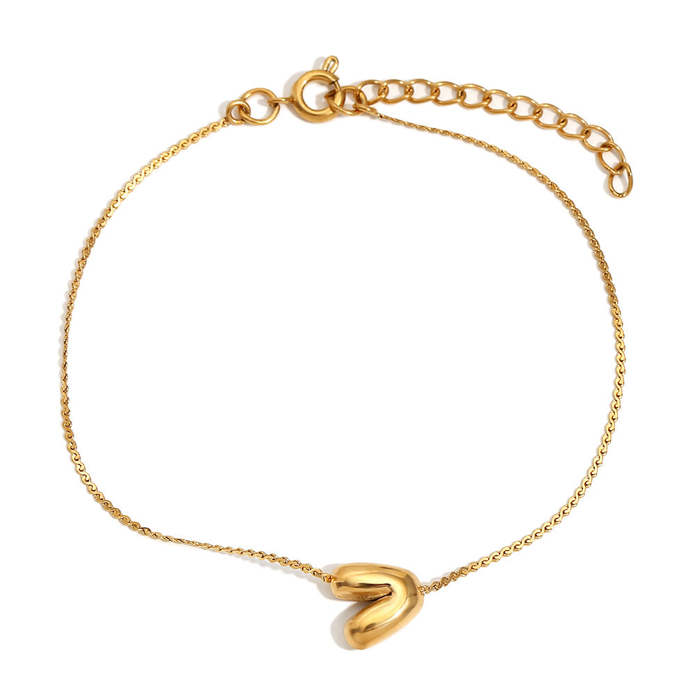 Fashionable Niche Personality Hot Style Simple Hand Jewelry Stainless Steel Plated 18K Gold Bubble Letter S Chain Bracelet
