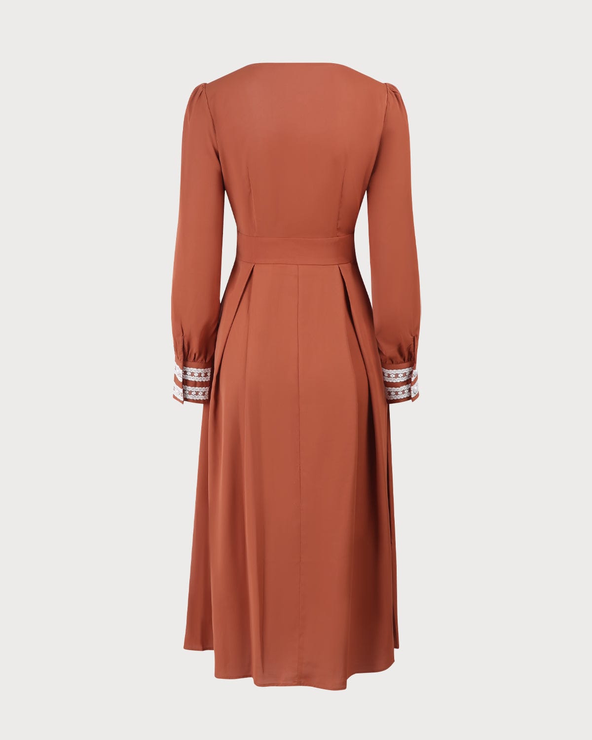 The Brown Square Neck Lace Trim Midi Dress