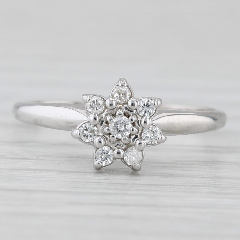 0.12ctw Diamond Cluster Flower Engagement Ring 14k White Gold Size 6.5