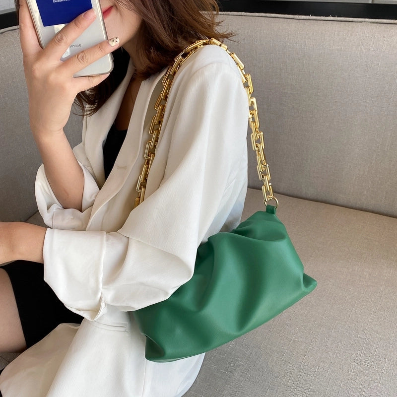 Women's Medium Pu Leather Solid Color Streetwear Cloud Shape Lock Clasp Underarm Bag