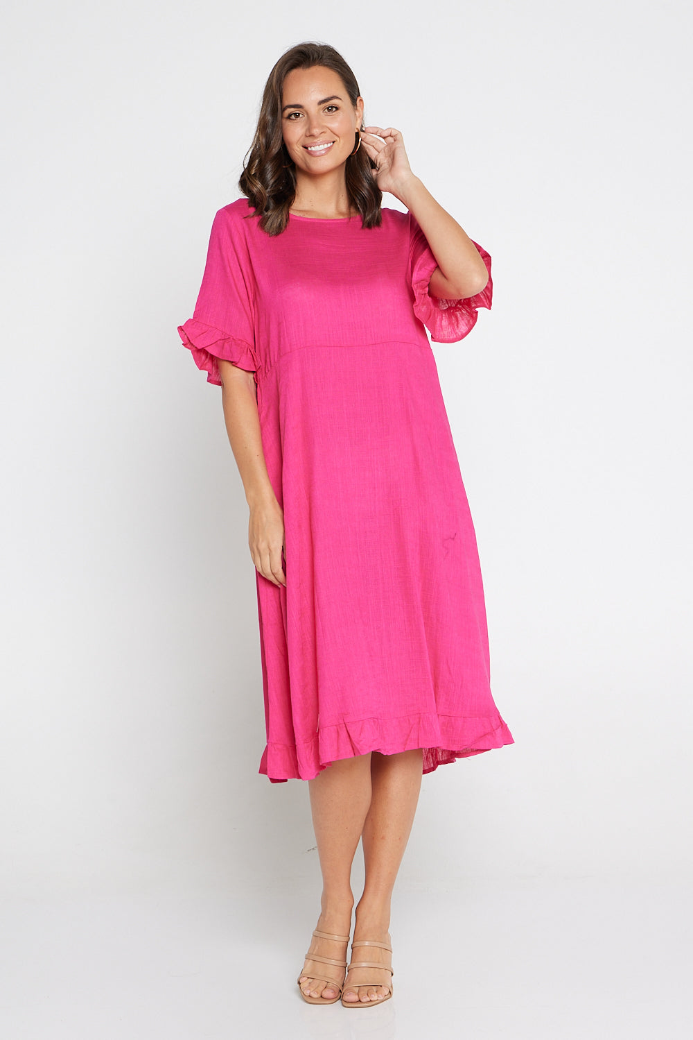 Nasira Linen Dress - Hot Pink