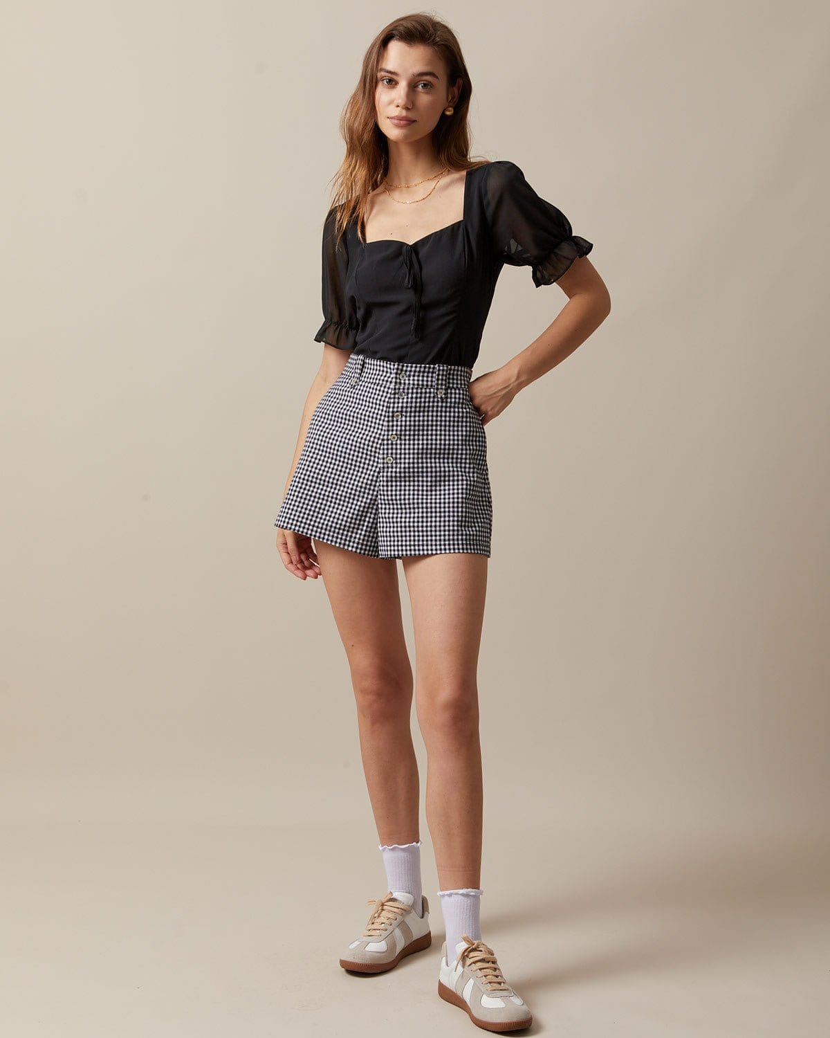 The Black Sweetheart Neck Puff Sleeve Sheer Blouse