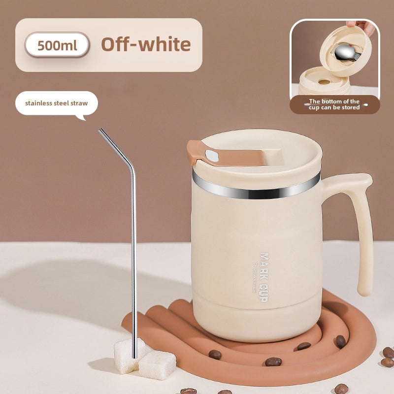304 Stainless Steel Coffee Cup Water Cup Mug With Lid High-looking Male And Female Straw Cup With Spoon Can Be Used As LOGO