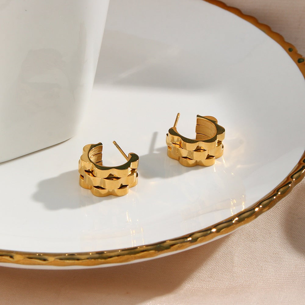 Fashion Circle Geometric Stainless Steel 18K Gold Plated Earrings