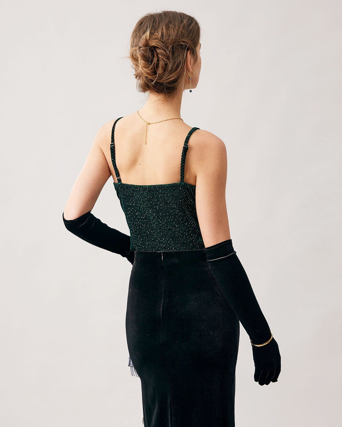 The Green Sweetheart Neck Velvet Crop Cami Top