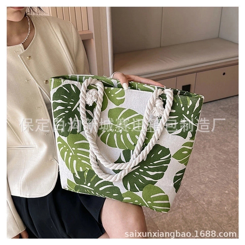 Women's Large Canvas Animal Vacation Ethnic Style Zipper Tote Bag