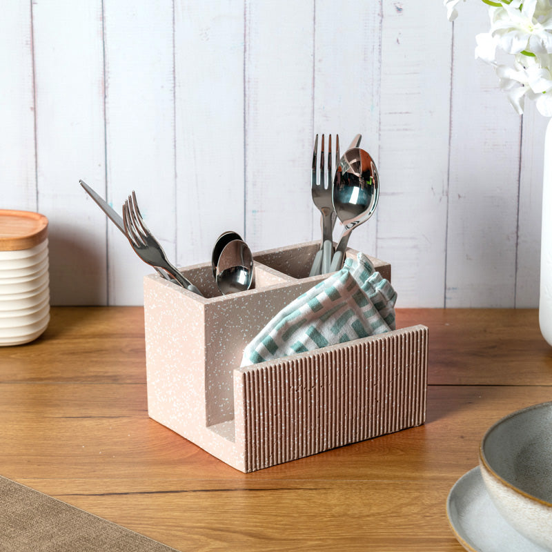 Dual Cutlery and Napkin Holder - Speckled Taupe