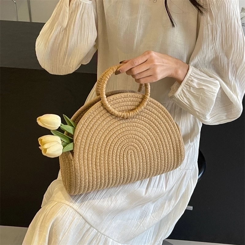 Women's Straw Solid Color Classic Style Weave Pillow Shape Open Beach Bag