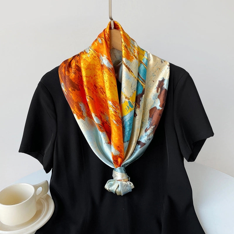 Women's Casual Printing Forest Satin Silk Scarf Kerchief Shawl