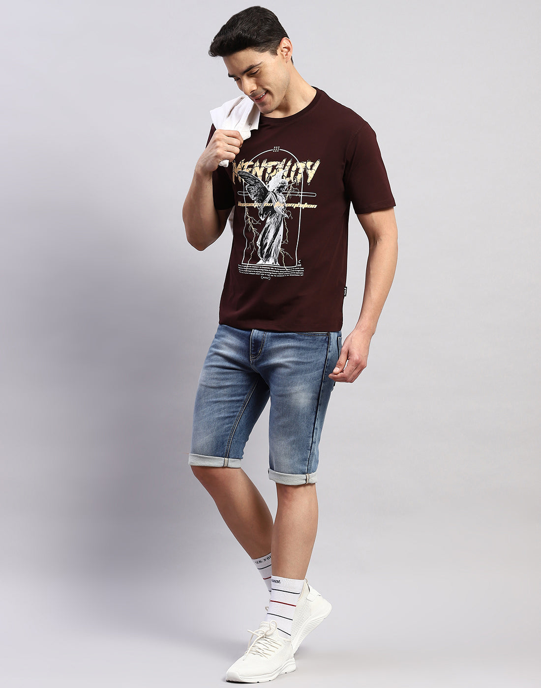 Men Maroon Printed Round Neck Half Sleeve T-Shirt