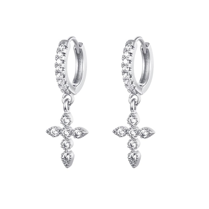 Retro Cross Oval Lightning Copper Gold Plated Inlay Zircon Drop Earrings 1 Pair