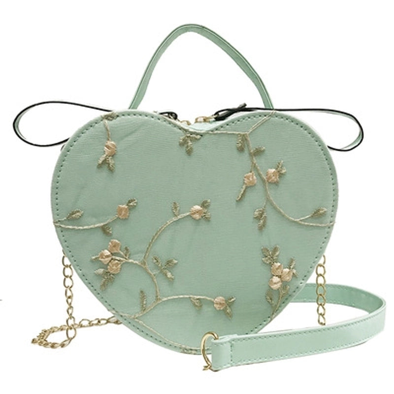 Women's All Seasons Pu Leather Flower Vintage Style Heart-shaped Zipper Handbag