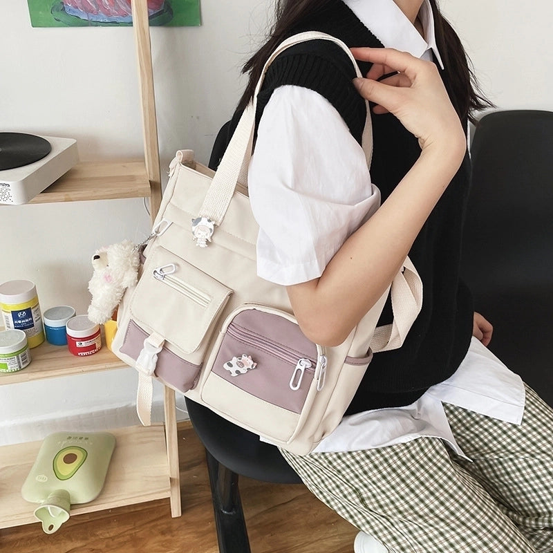 Women's Canvas Geometric Solid Color Cute Preppy Style Zipper Shoulder Bag Canvas Bag Crossbody Bag