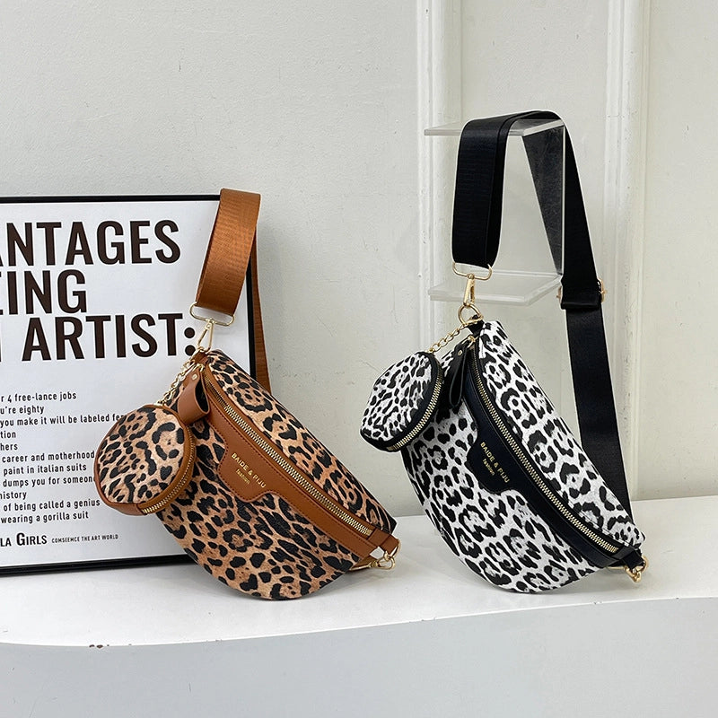 Women's Medium Pu Leather Leopard Elegant Vintage Style Dumpling Shape Zipper Fanny Pack