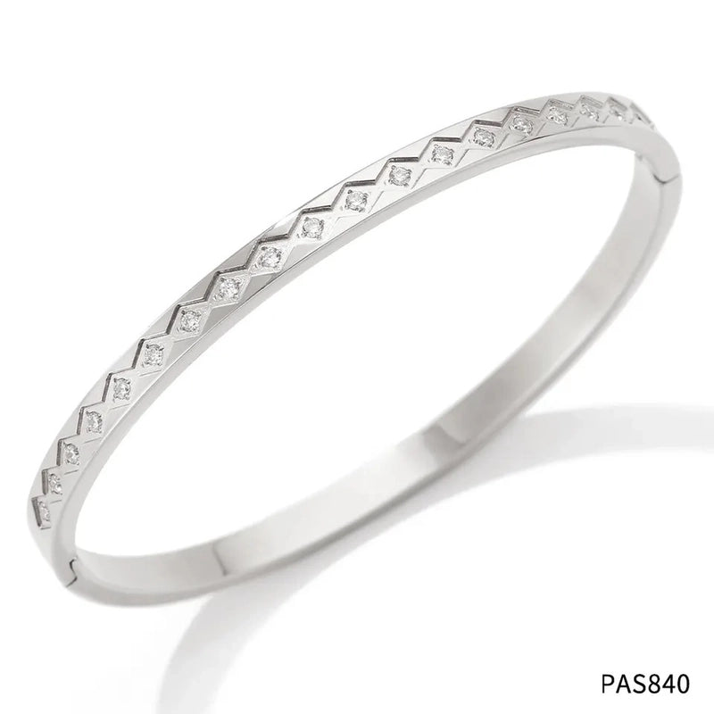 Minimalist Classic Style Geometric Stainless Steel Plating Inlay Zircon Bangle