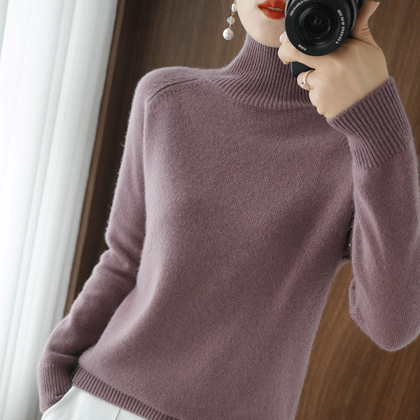 Women;S Solid Turtleneck Cashmere Knit Sweater