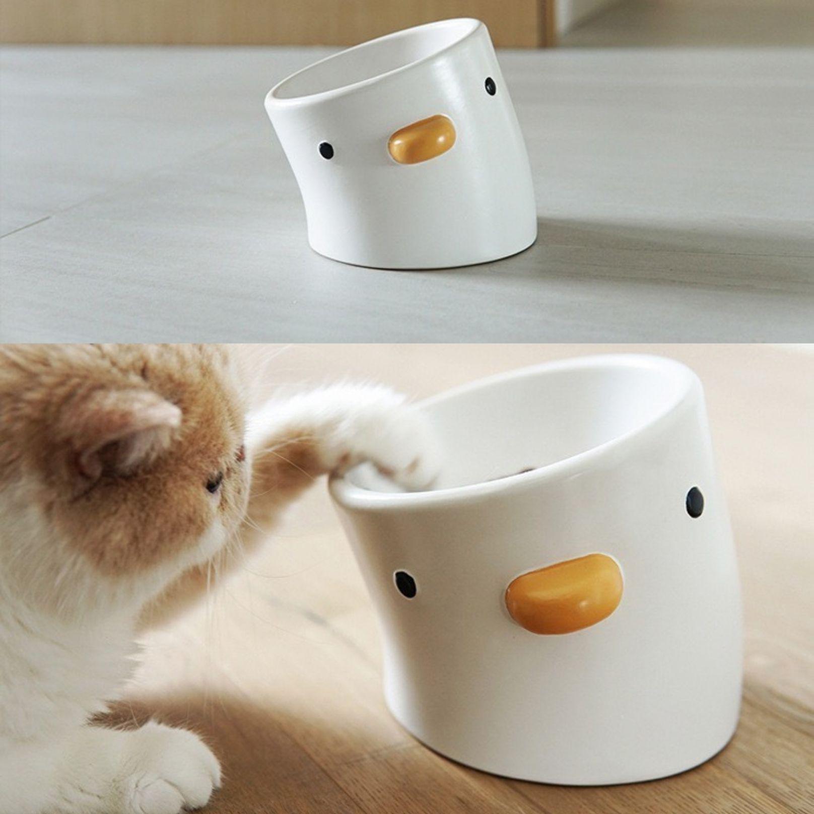 PURROOM Little Chicken Series Crooked Neck Ceramic Cat Bowls and Dog Bowls