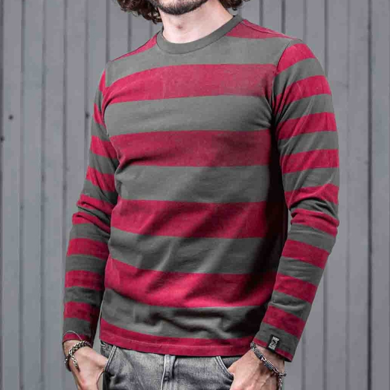 Motorcycle Contrast Striped Cotton Long-Sleeved T-Shirt