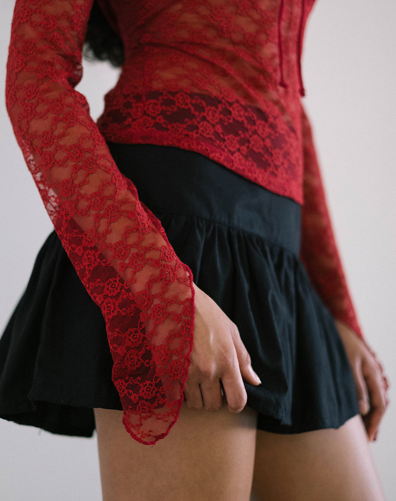 Natasha Tie Front Top in Mari Lace Red