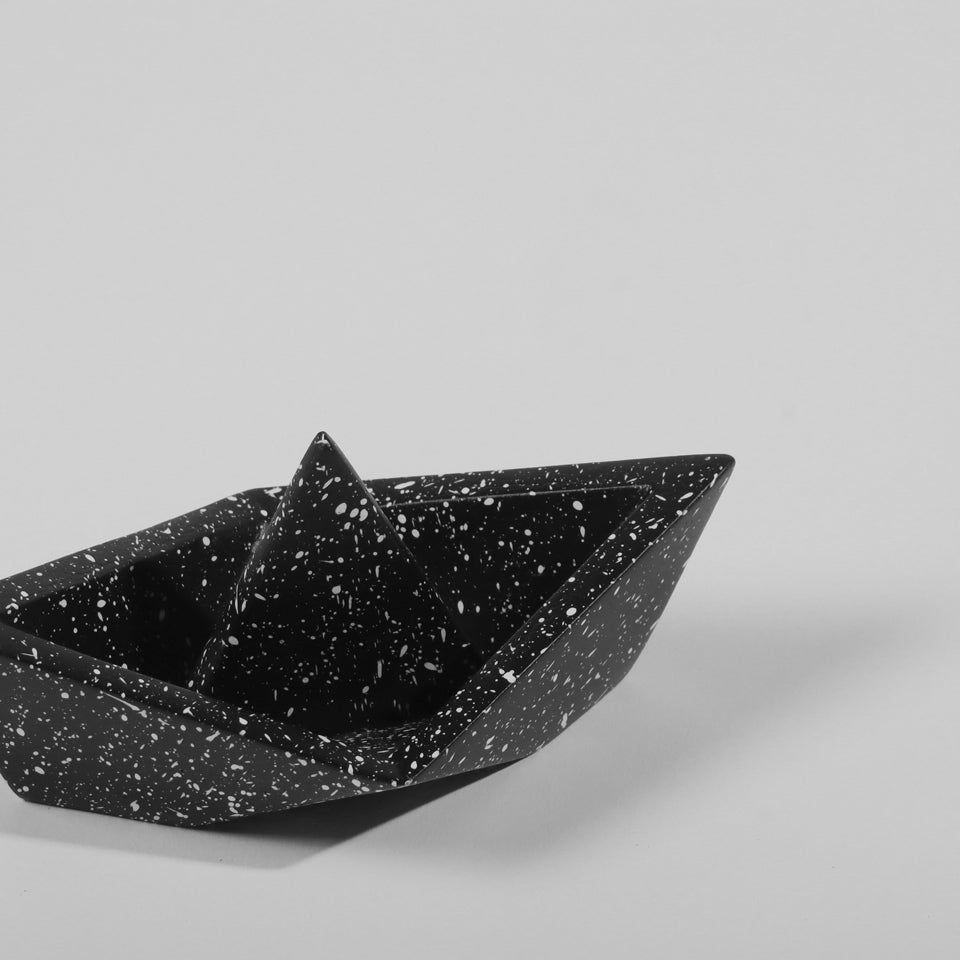 Concrete Boat Decorative Sculpture Medium - Speckled Black