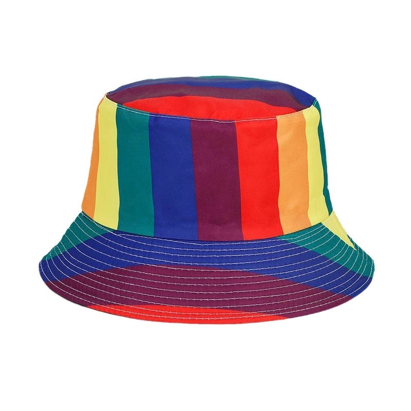 New Rainbow Pattern Double-sided Fisherman Hat Men's And Women's Fashion Internet Celebrity Outdoor Sunshade Hat Fashionable Basin Hat