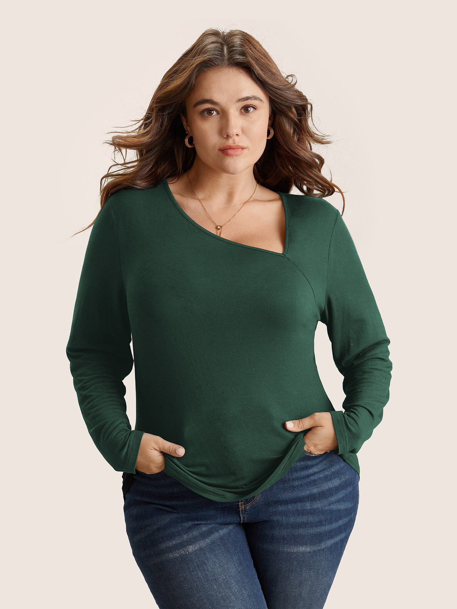 Solid Asymmetrical Neck Knit T-shirt