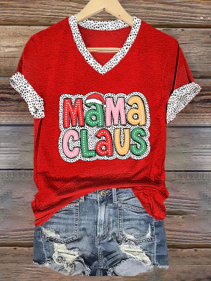 Women's Christmas MAMA Claus Print T-Shirt