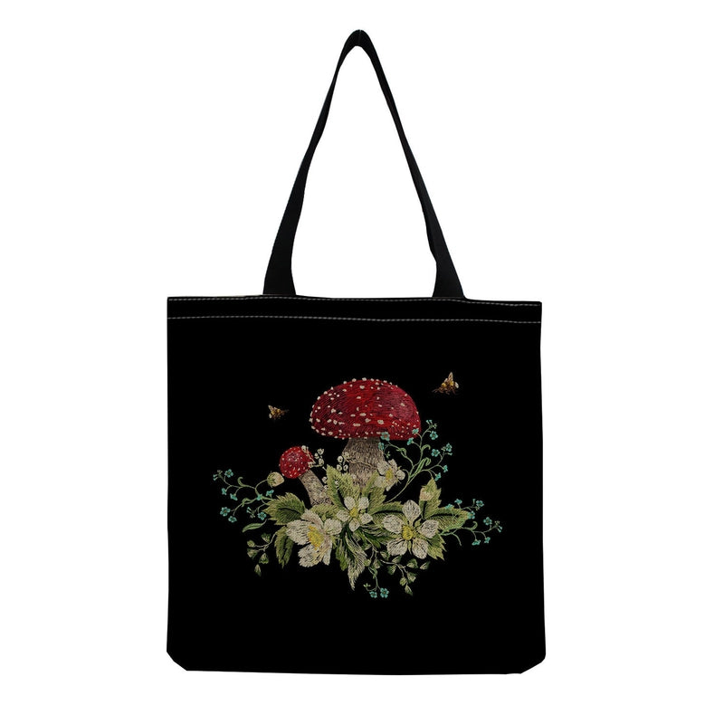 Women's Cotton And Linen Mushroom Cute Square Open Tote Bag