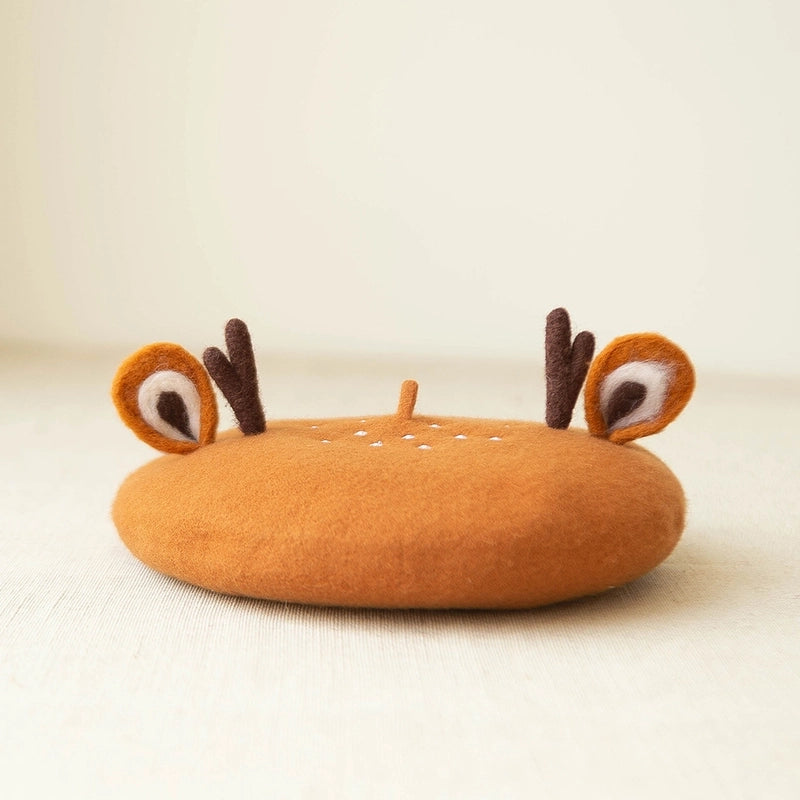 Autumn And Winter Cute Elk Horn Beret Bear Fox Ear Beret Wool Felt Painter Hat