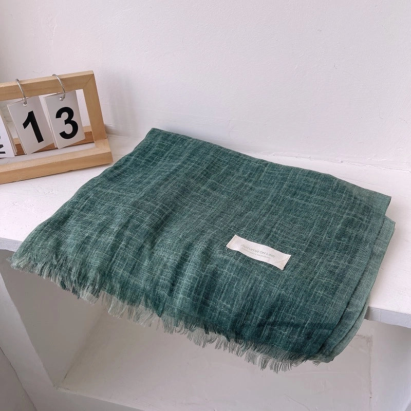 Elegant Contrast Color Artistic Scarf Women's Mori Cotton Linen Spring And Summer Thin Long Gradient Silk Scarf Neck Protecting Shawl Women