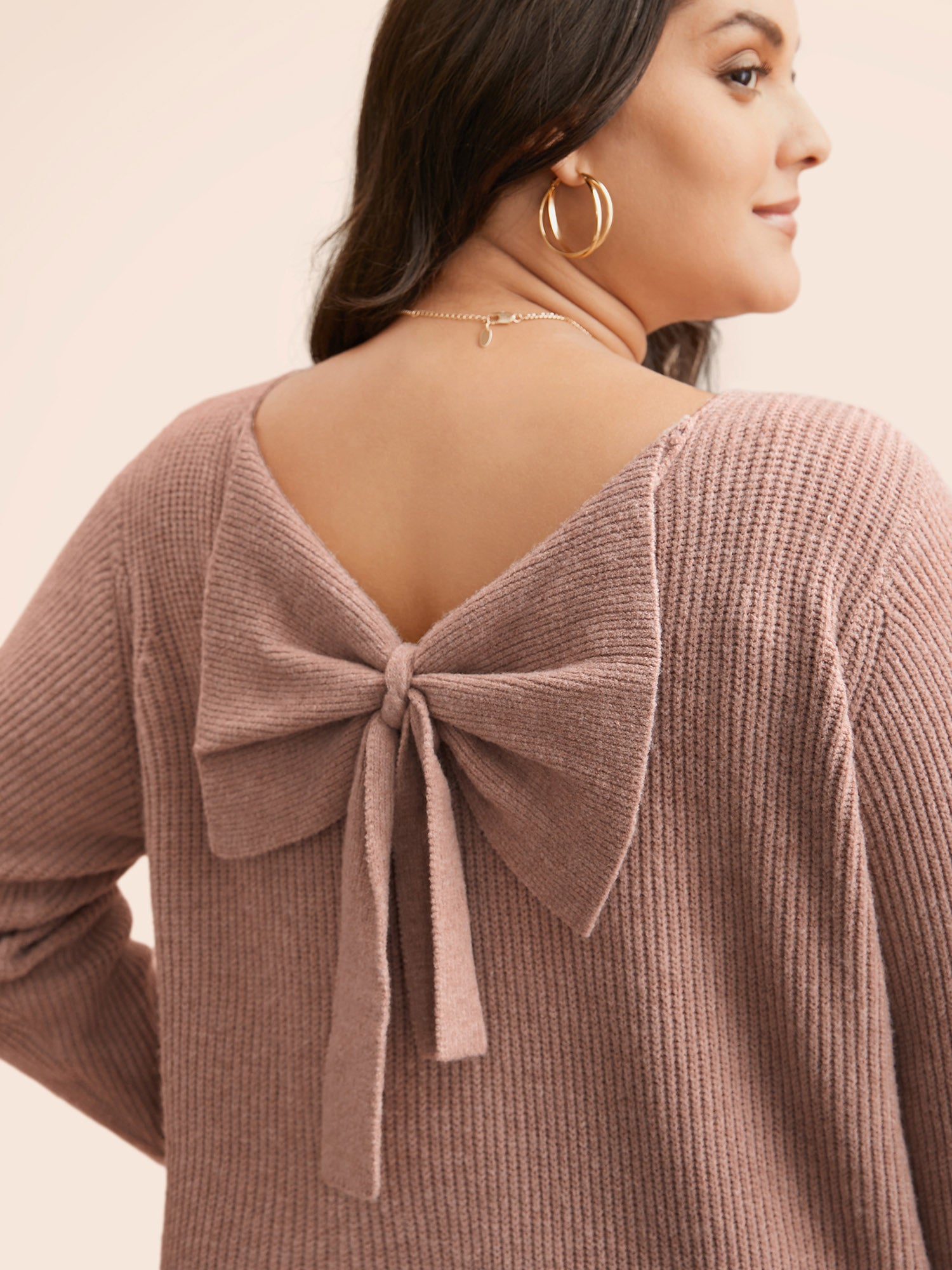 Round Neck Texture Back Bowknot Pullover