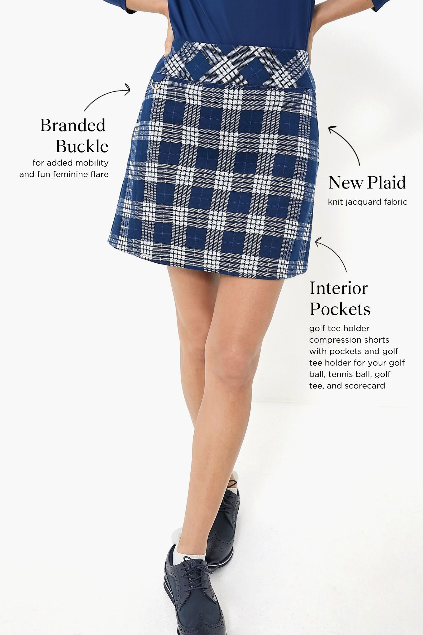 Navy Plaid 17 Inch Helen Golf Skirt