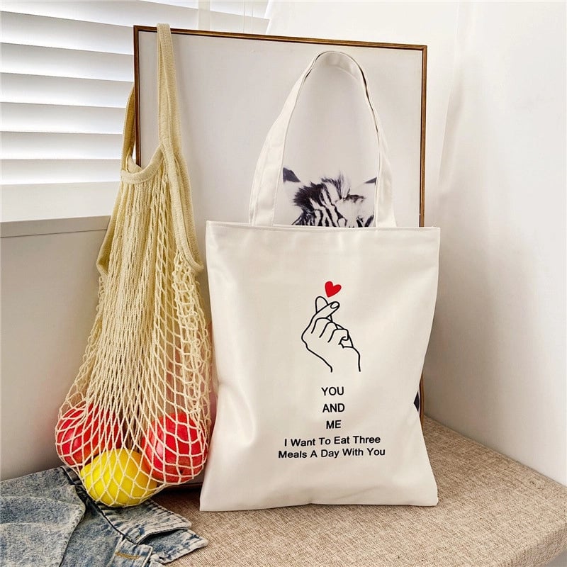 Women's Medium Canvas Letter Classic Style Sewing Thread Square Zipper Canvas Bag