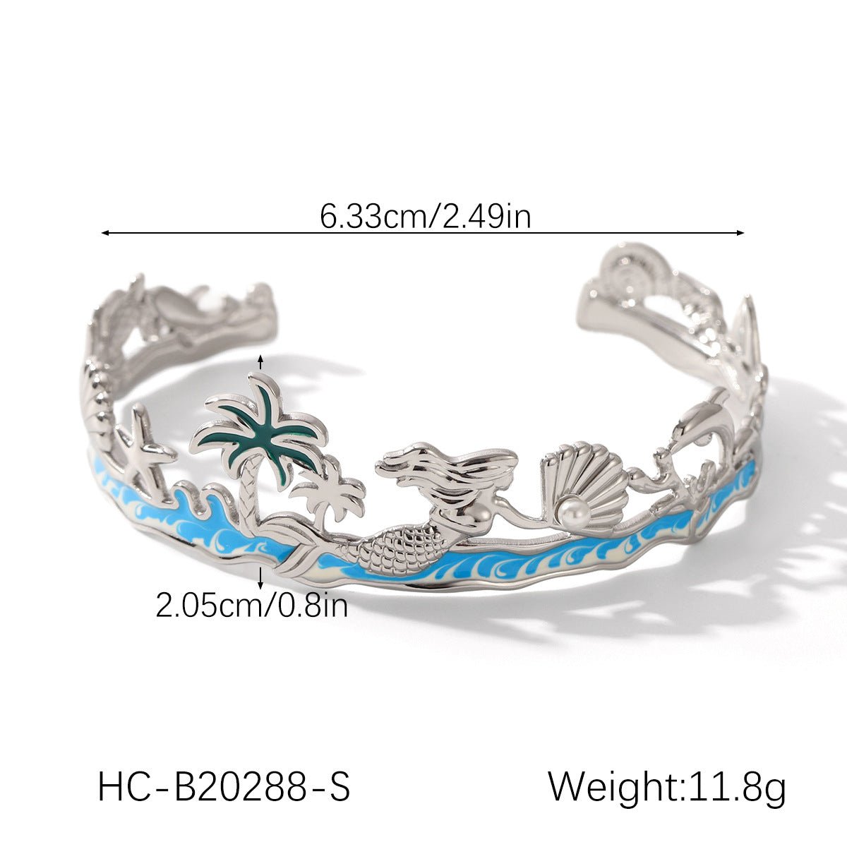 Ocean Style Mermaid Pearl Shell Oil Drop Ring Stainless Steel Gold-Plated Open Ring Design Hand Jewelry