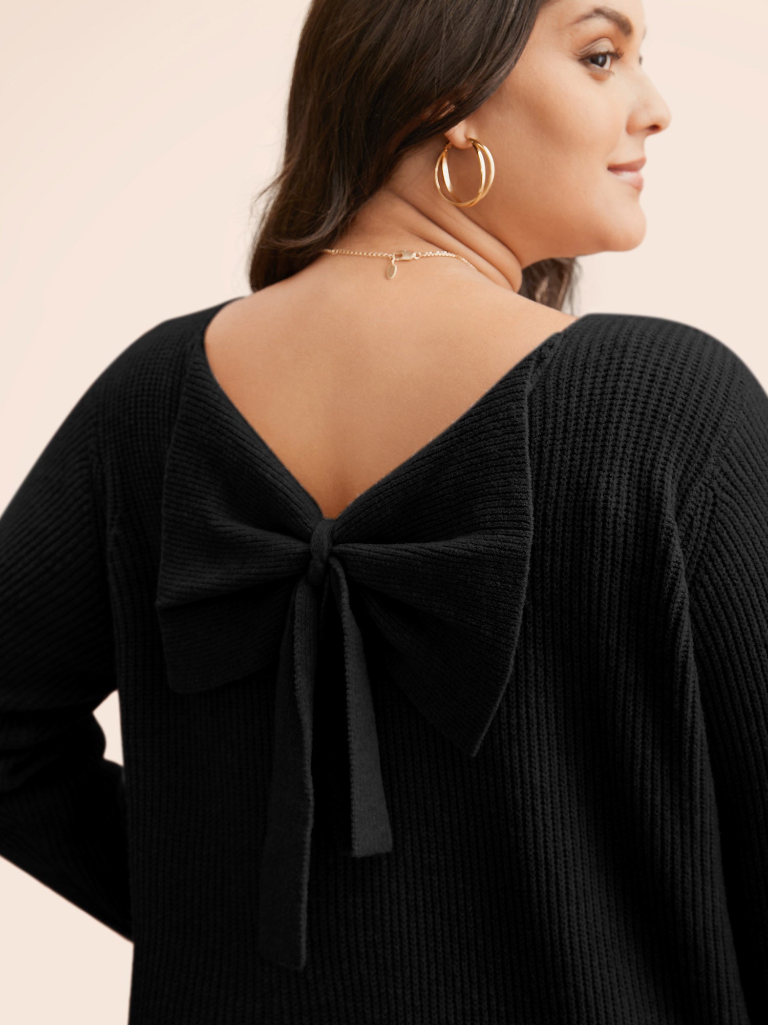 Round Neck Texture Back Bowknot Pullover