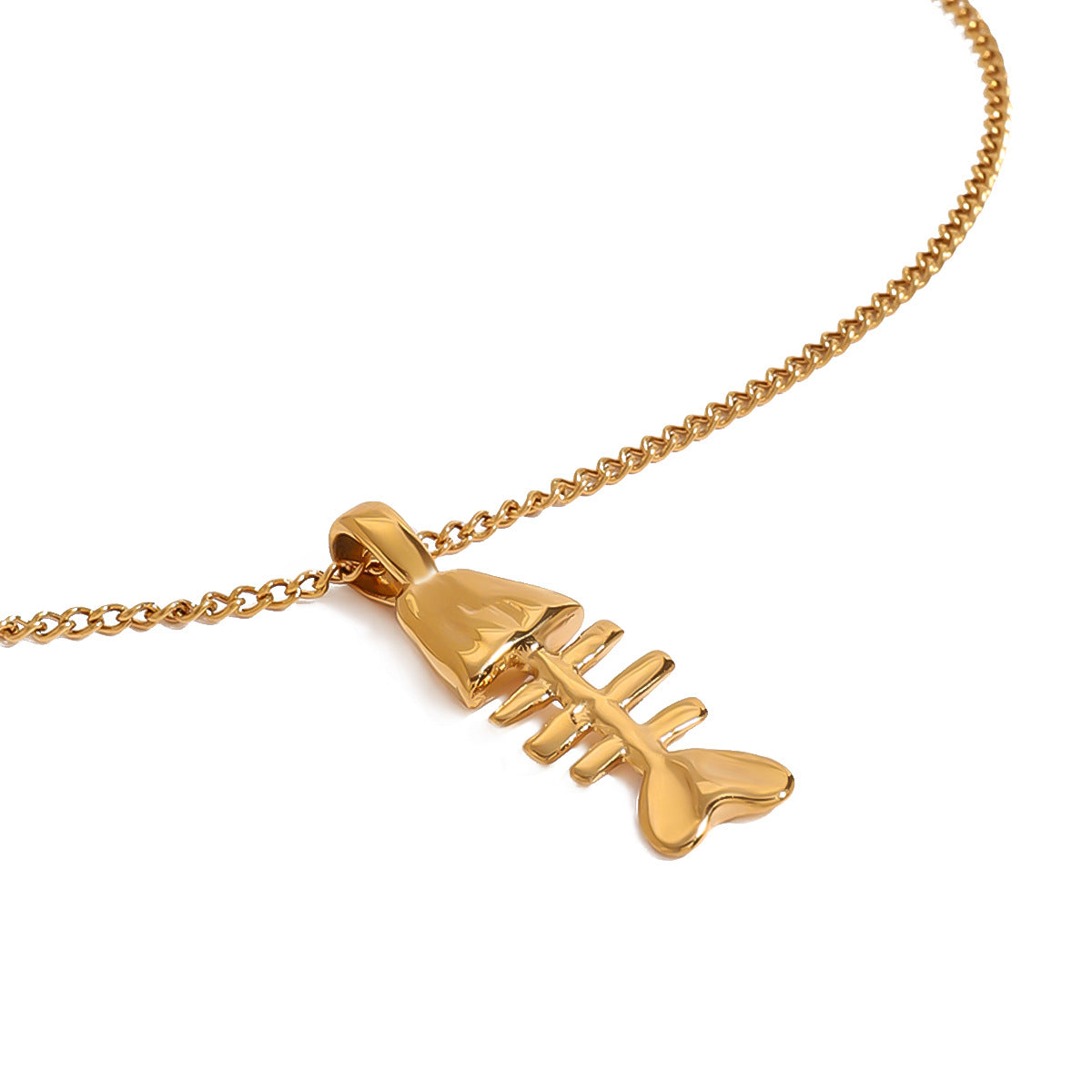 Stainless Steel Fishbone Pendant Necklace Clavicle Chain Titanium Steel Necklace