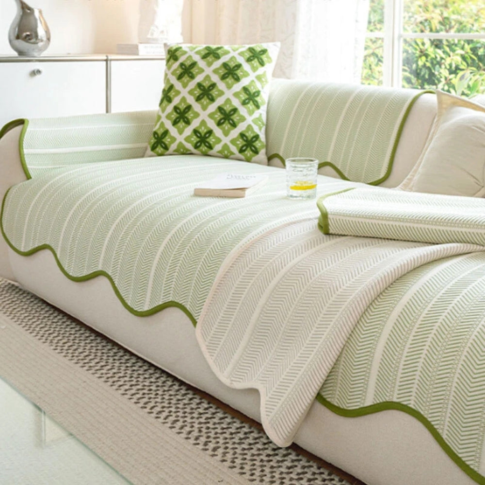 Aurivelle Herringbone Scallop Edge Sofa Cover