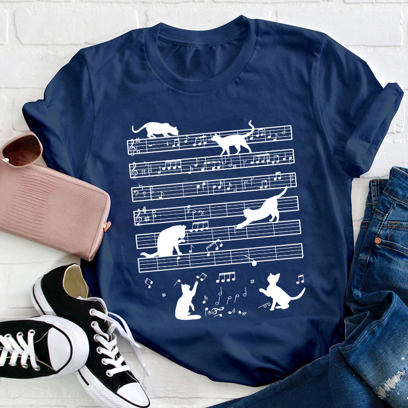 Music Note Cat Teacher T-Shirt