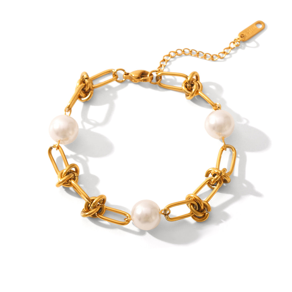 Retro Stainless Steel Chain Pearl Bracelet Ladies Beaded Freshwater Pearl Hand Jewelry