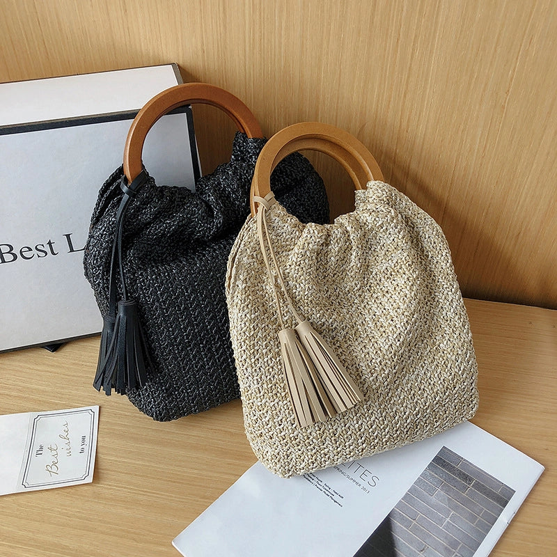 Women's Medium All Seasons Straw Solid Color Streetwear Square Magnetic Buckle Handbag