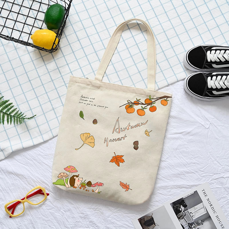 Women's Medium Canvas Cartoon Cute Square Zipper Shoulder Bag