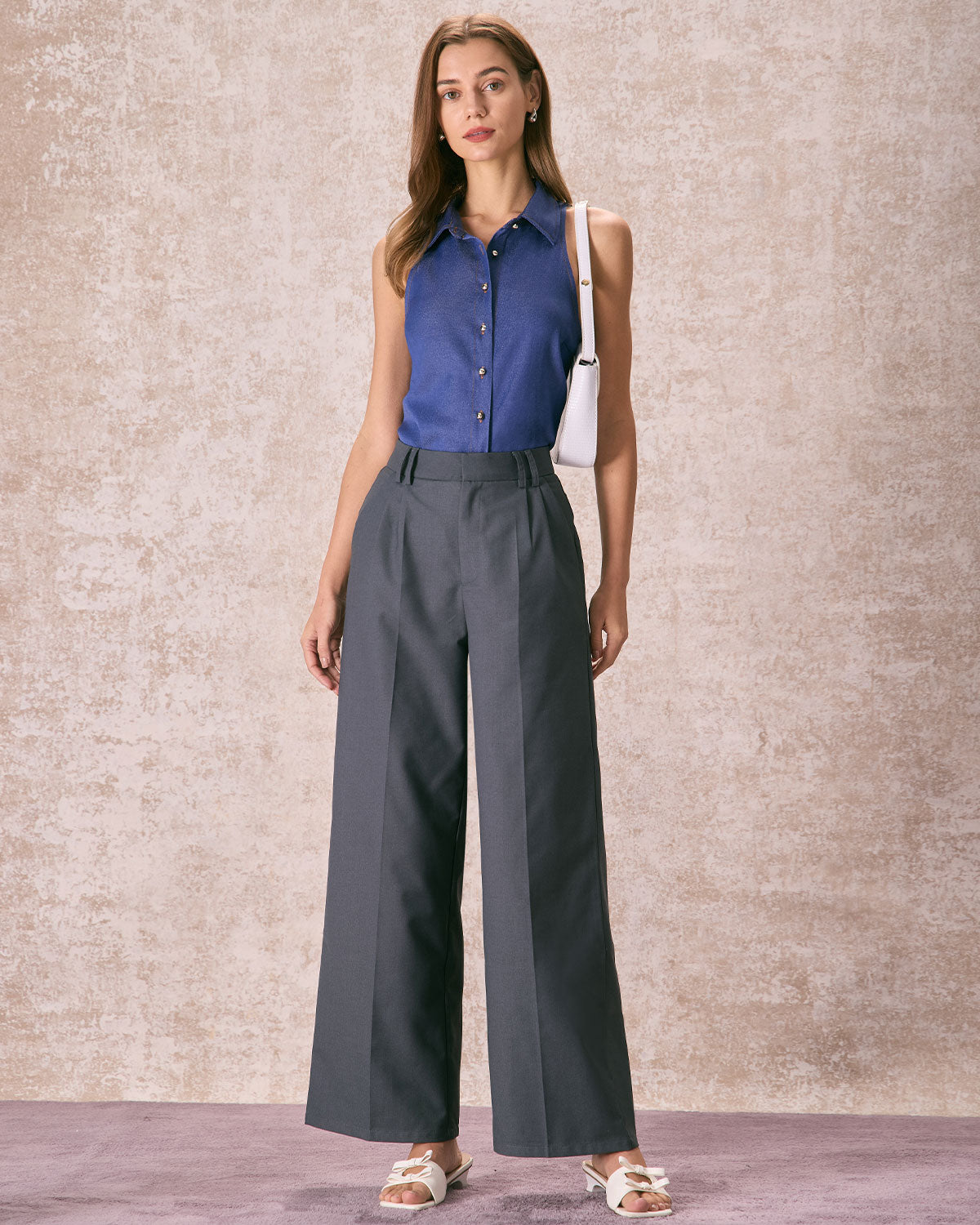 The Navy Button Front Sleeveless Shirt