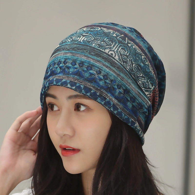 Printed Thin Hat Women's Pullover Hat Breathable Sparkling Toe Heap Moon Hat Headscarf Outdoor Hat