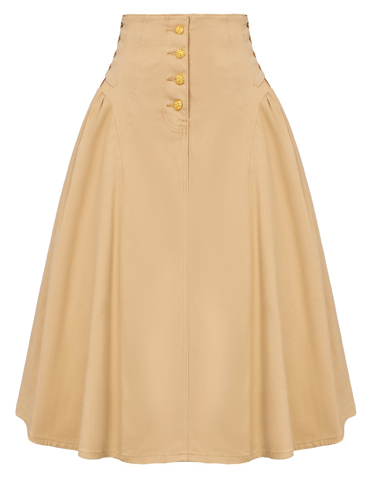 Vintage Fans Look of Jean Skirt High Waist Button Fly Flared A-Line Midi Skirt