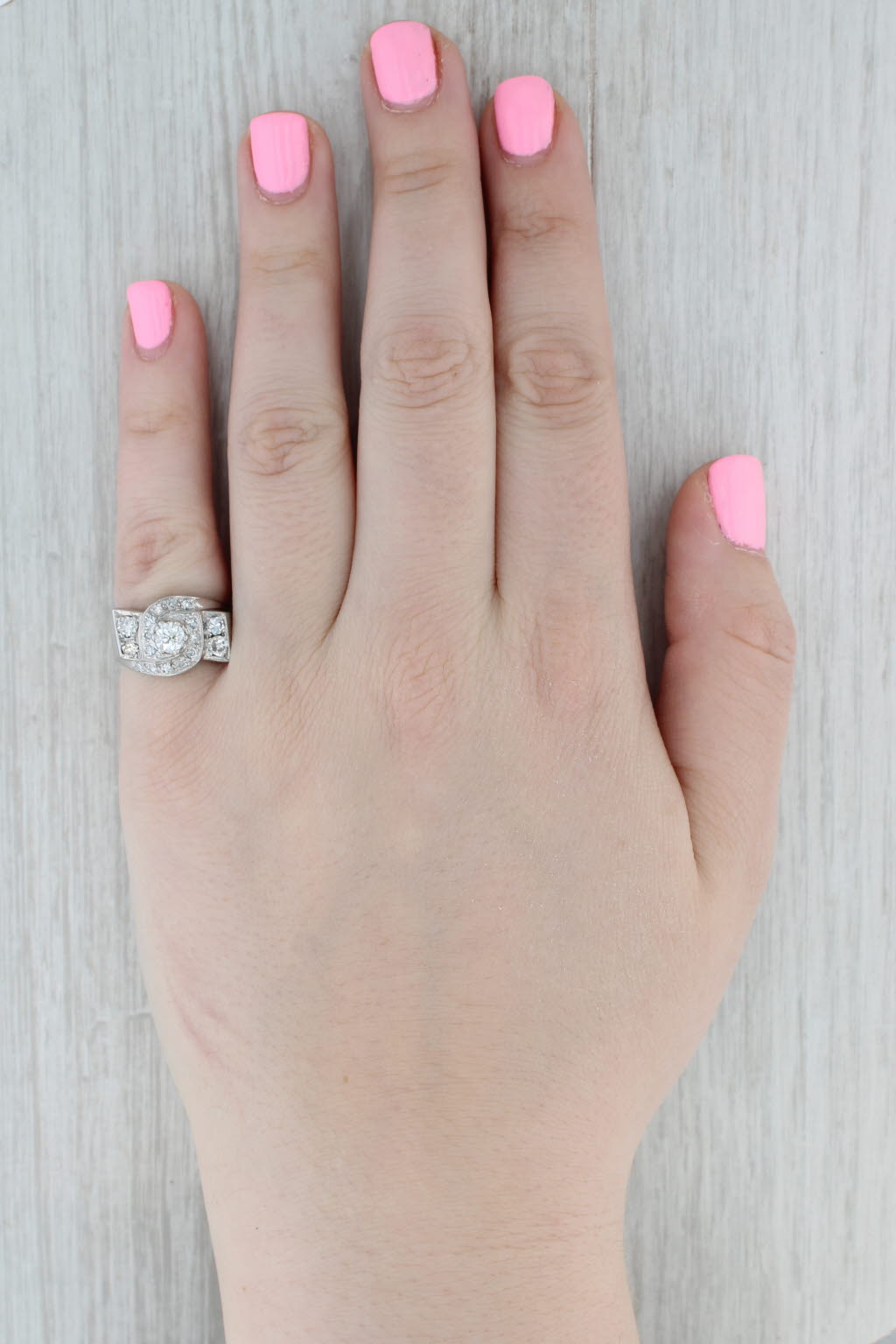 0.15ctw Diamond Ring 10k White Gold Size 6.75 Bypass Halo